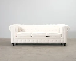 Chesterfield Lyx 3-sits sammetssoffa ljusbeige