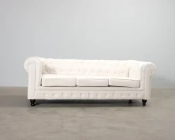 Chesterfield Lyx 3-sits sammetssoffa ljusbeige