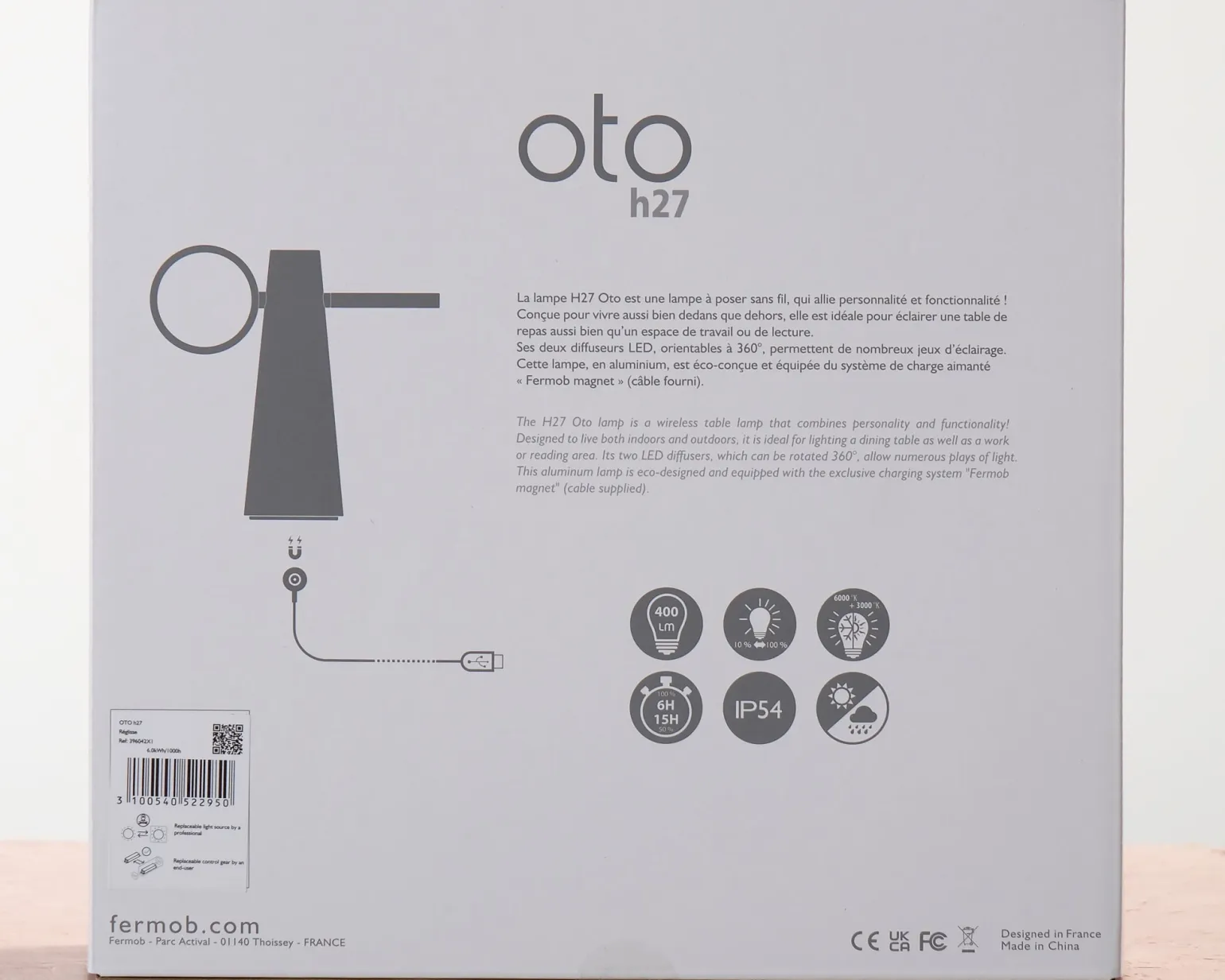 Fermob Oto bärbar bordslampa svart