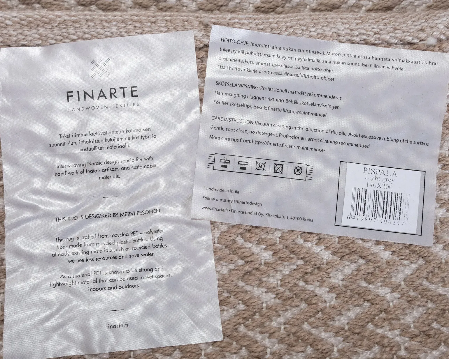 Finarte Pispala matta beige 140 x 200 cm