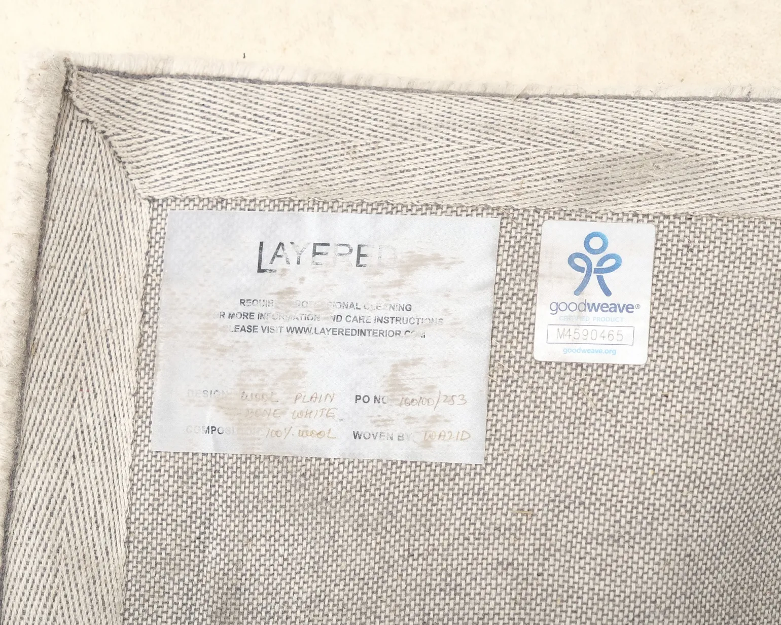 Layered Classic Solid Wool ullmatta 300 x 400 cm Bone White