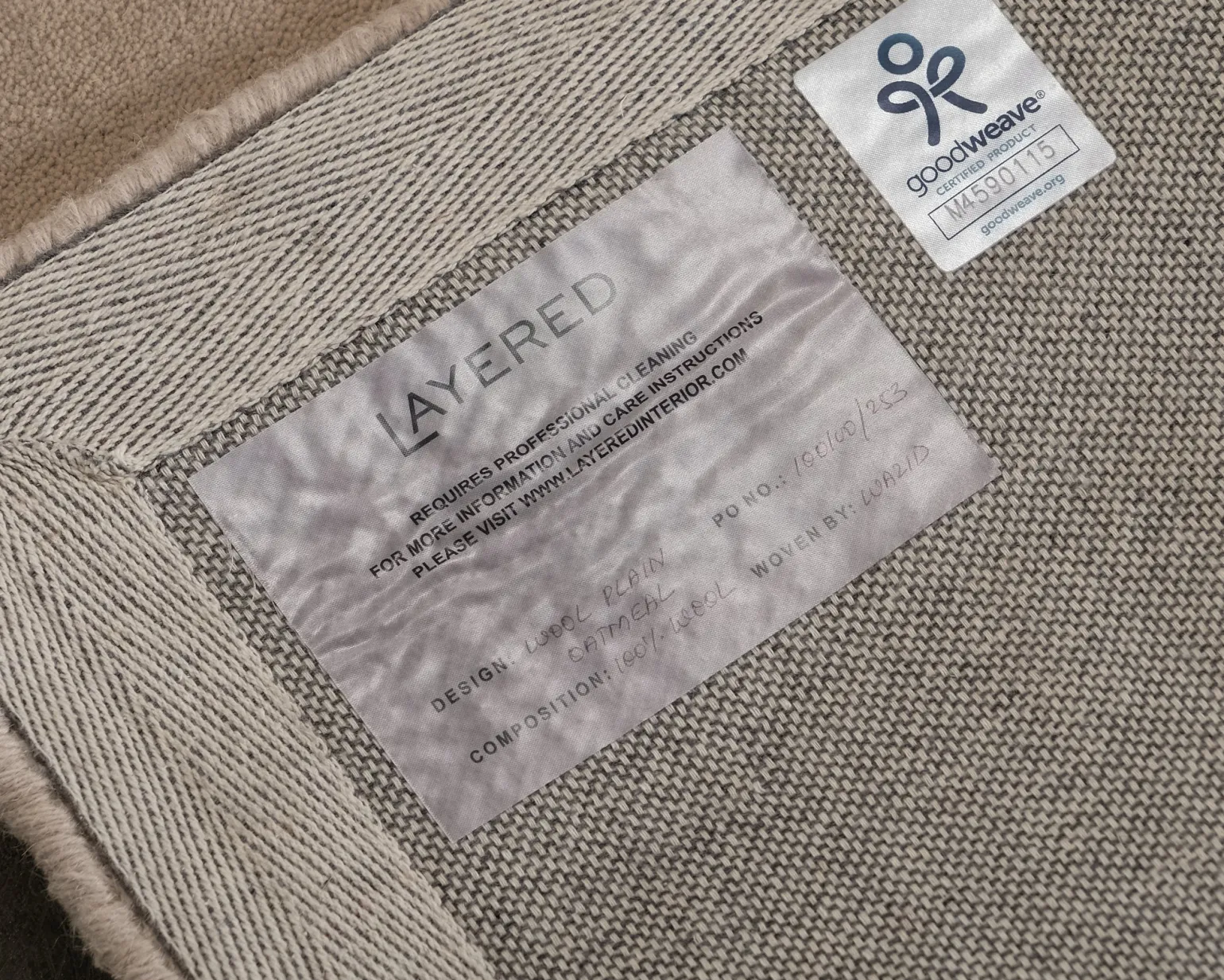 Layered Classic Solid Wool ullmatta 180 x 270 cm Oatmeal