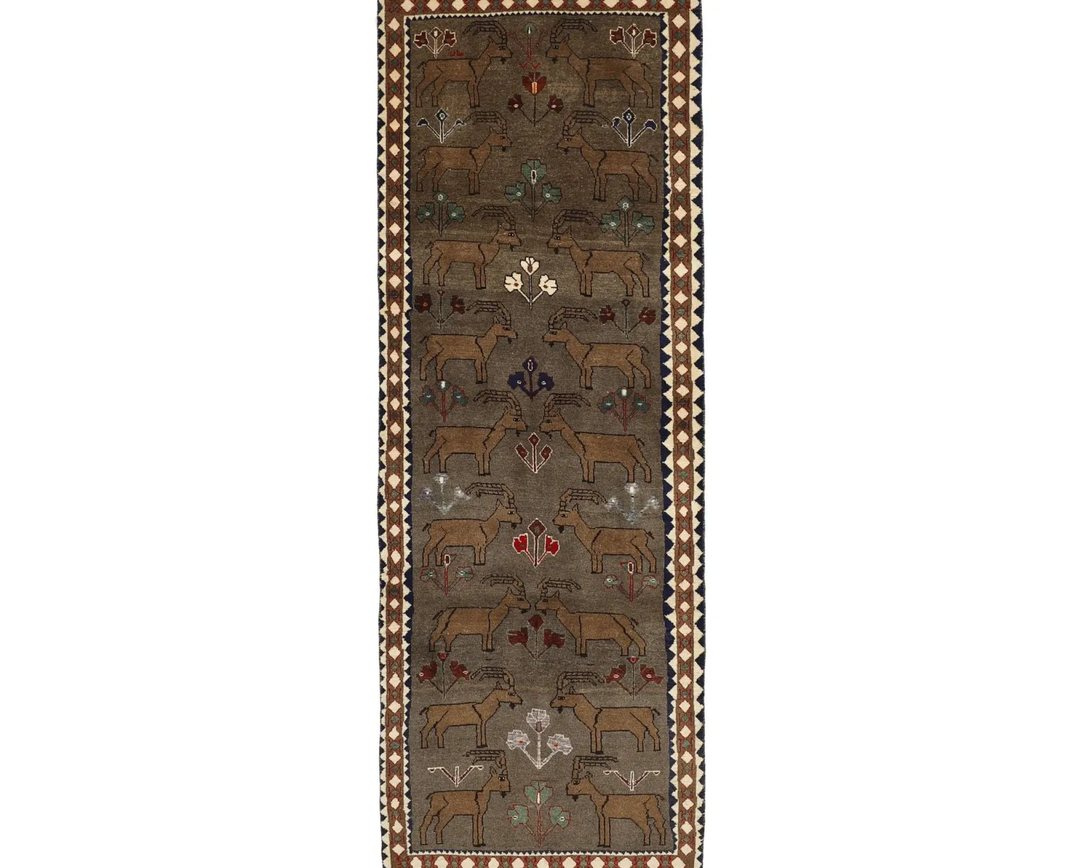 Old Figural Kashghai orientalisk matta 102 x 301 cm