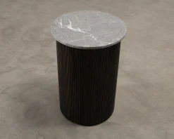 Sidobord ø 50 cm mörk ek / grå marmor.